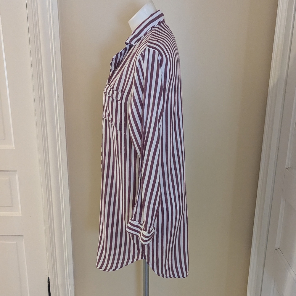 Rails Arcadia Soft White And Maroon Stripe Button… - image 2